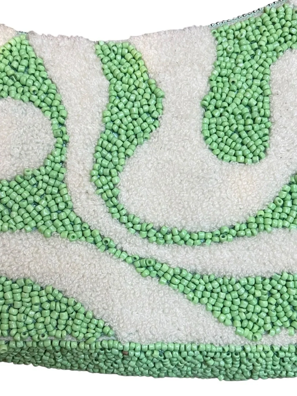 India Handcrafted Lime Green Beaded Shoulder Bag Abstract Swirl